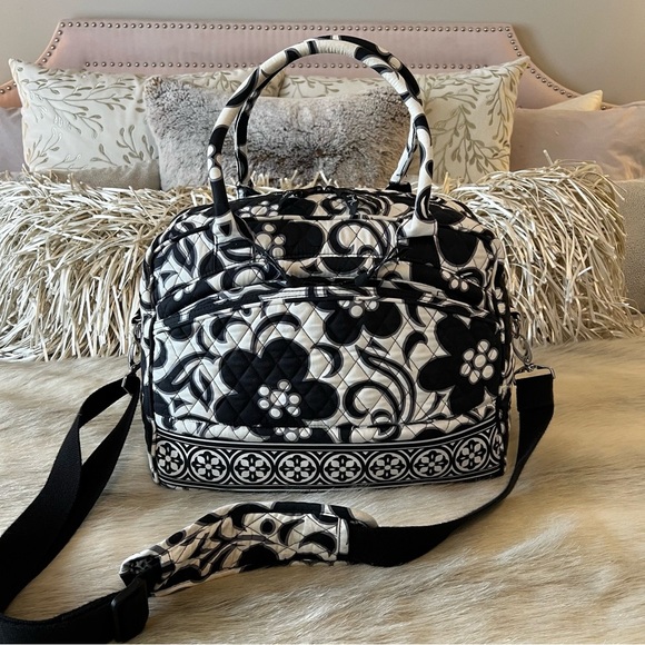 VERA BRADLEY Night & Day 2010 Metropolitan Computer Bag Weekender Black White - Picture 6 of 16